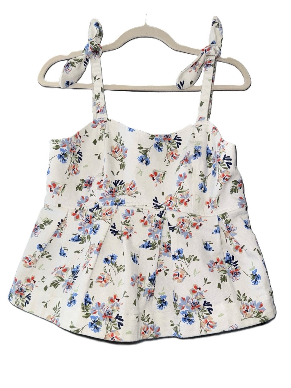 NWT Free Assembly Tie Shoulder Twill Cami Top Floral Cream Small (4-6)